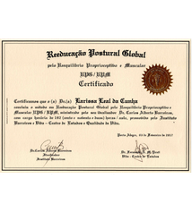 Certificado de Reeducação Postural Global Técnica RPG e RPM formanda Larissa Leal Cunha - Responsável Técnica Somar Centro de Saúde