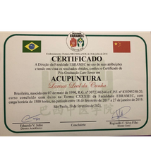 certificado acupuntura Larissa leal cunha - Somar Centro de Saúde