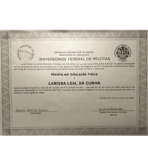 certificação de Mestra em Educação Física Dra. Larissa Leal Cunha Responsável Técnica Somar Centro de Saúde em Pelotas